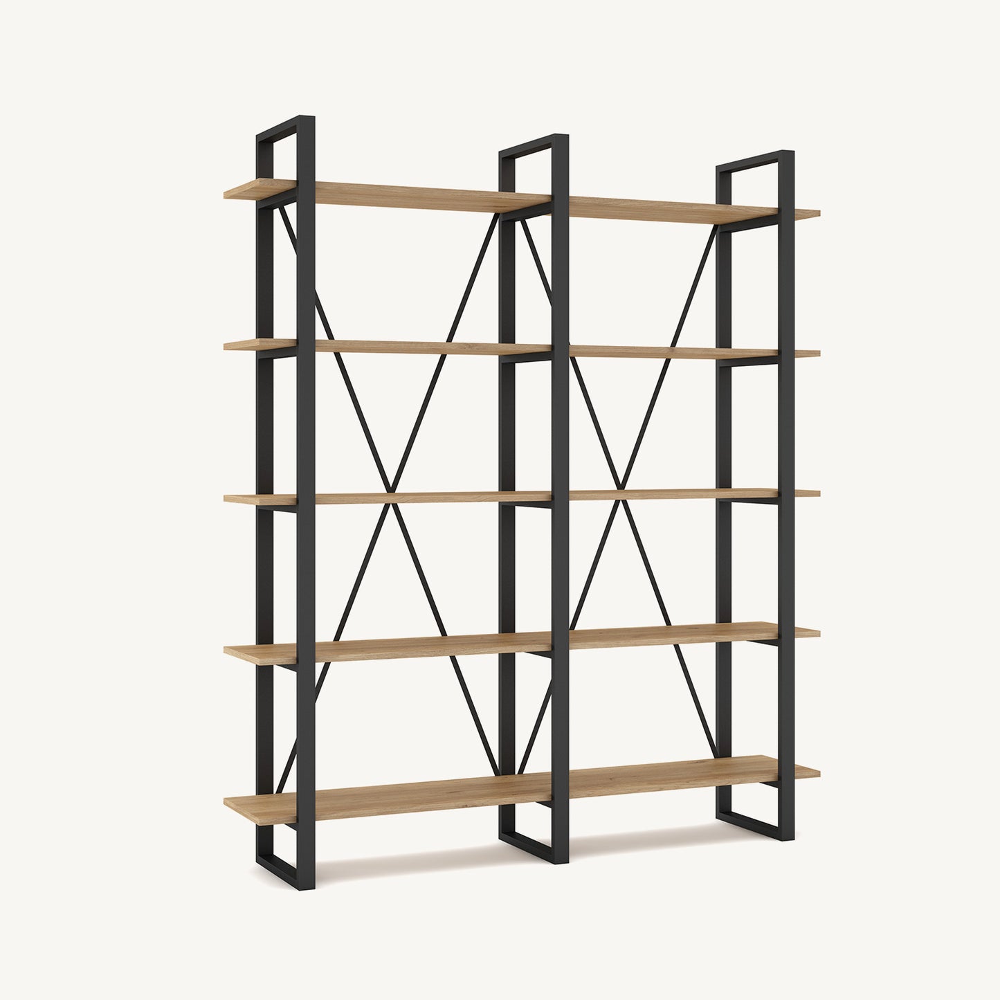 Estantería de madera melamina y metal negro con cinco baldas