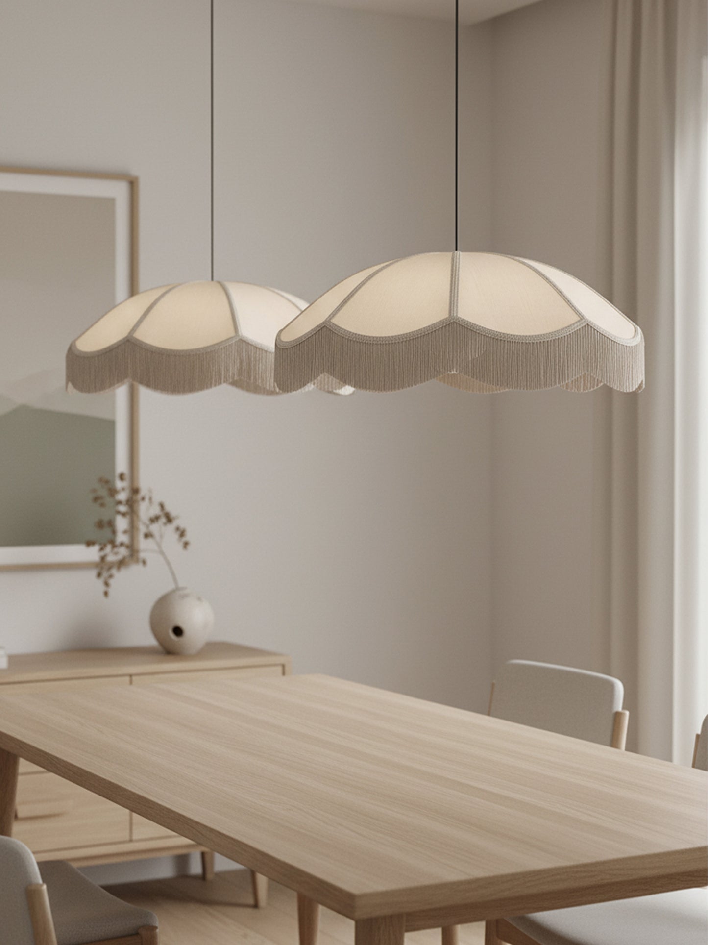 Pantalla techo flecos beige