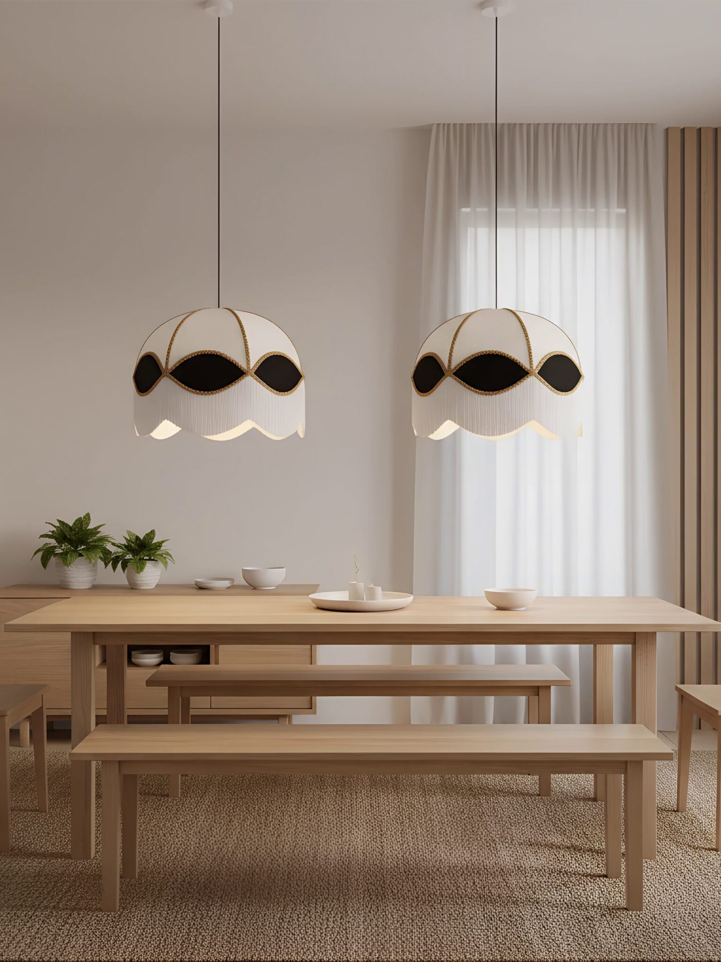 Lámpara de techo con pantalla premium de grandes dimensiones en color blanco y negro, con detalles dorados.