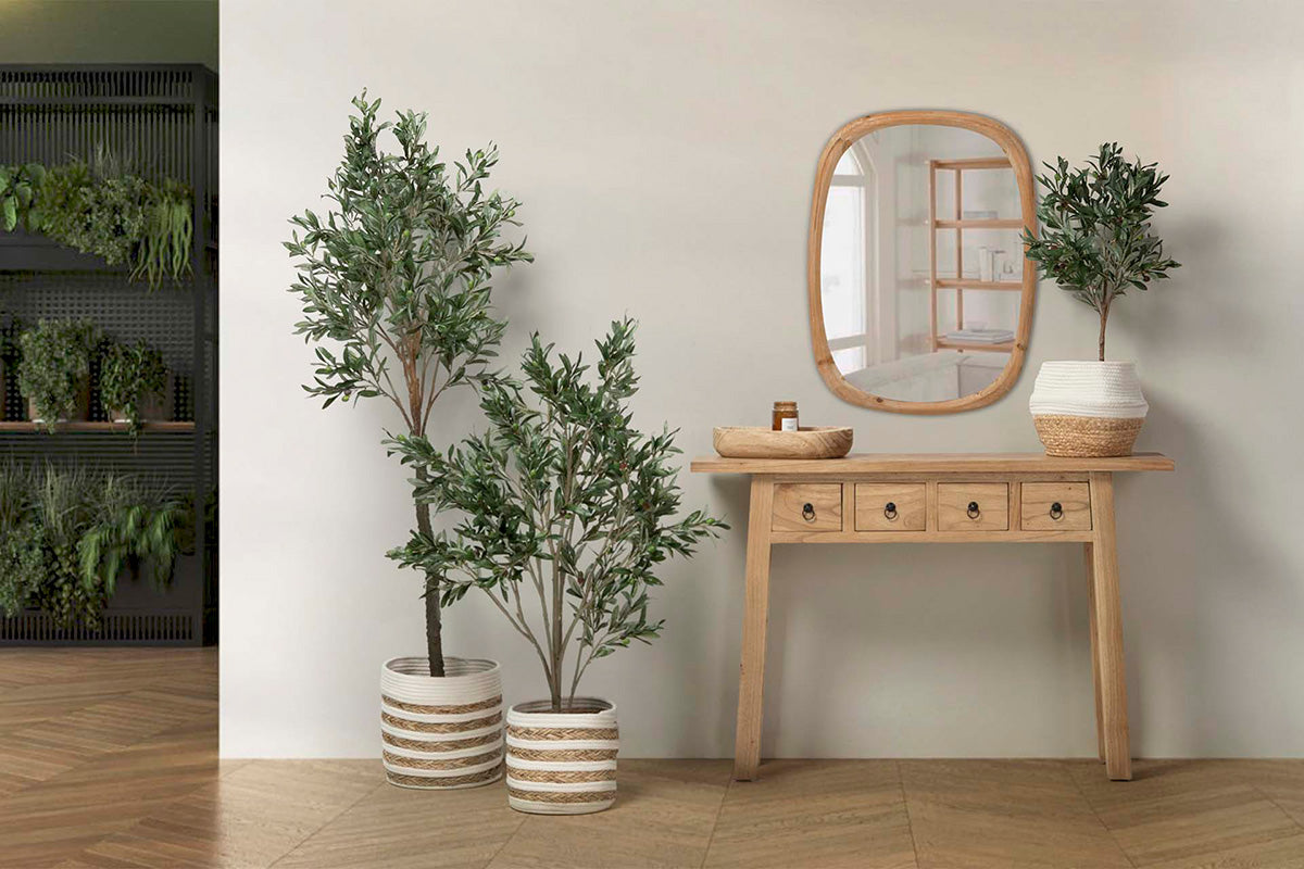 Consola de madera mindi y espejo