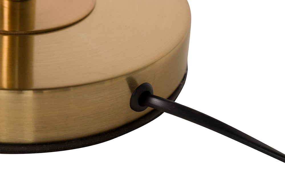 Lámpara de mesa, en color dorado, metal y cristal