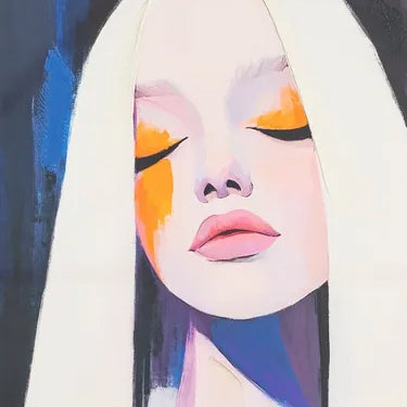 Cuadro impreso de chica con acabado a mano