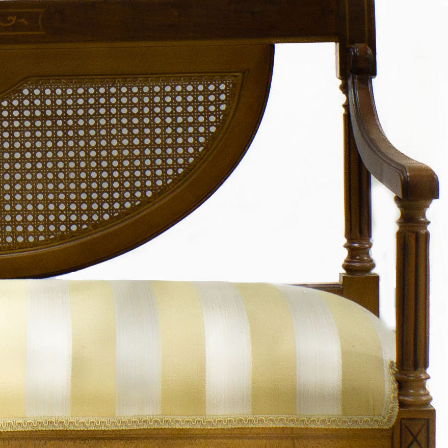 Banco madera de cerezo, tapiado dorado y amarillo