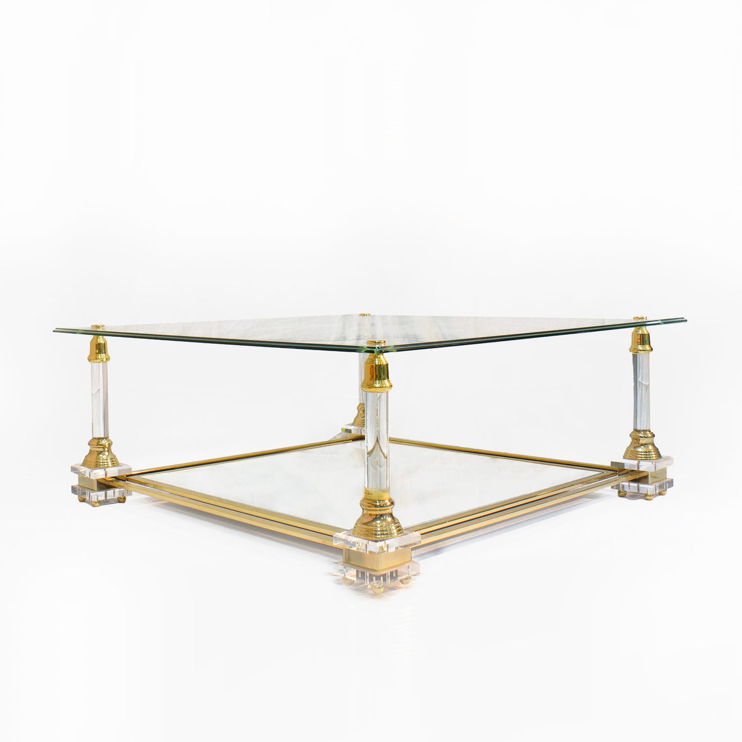 Mesa de centro cuadrada, cristal y acero dorado