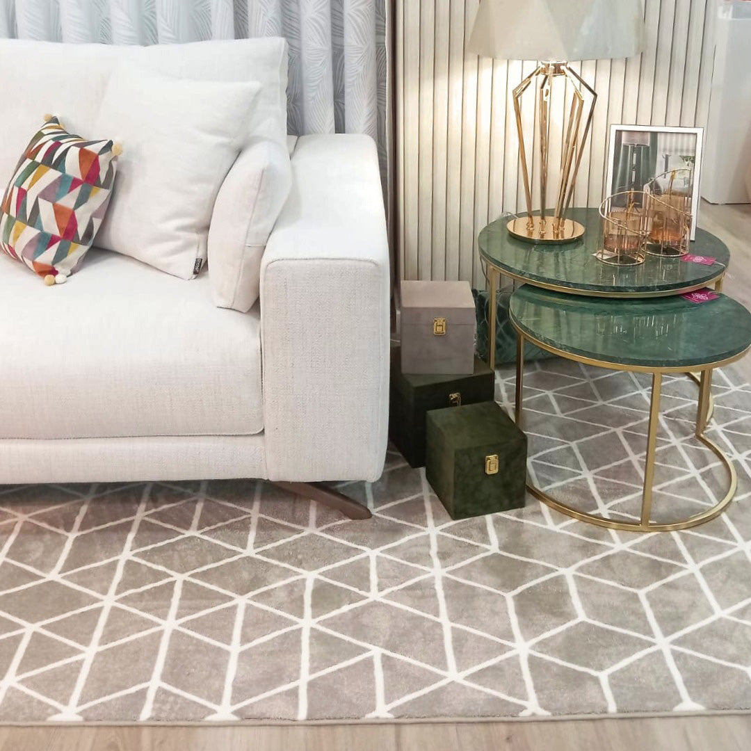 alfombra beige figuras geométricas