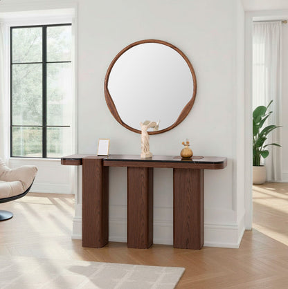 Mueble recibidor en mármol negro y madera de nogal Delfos