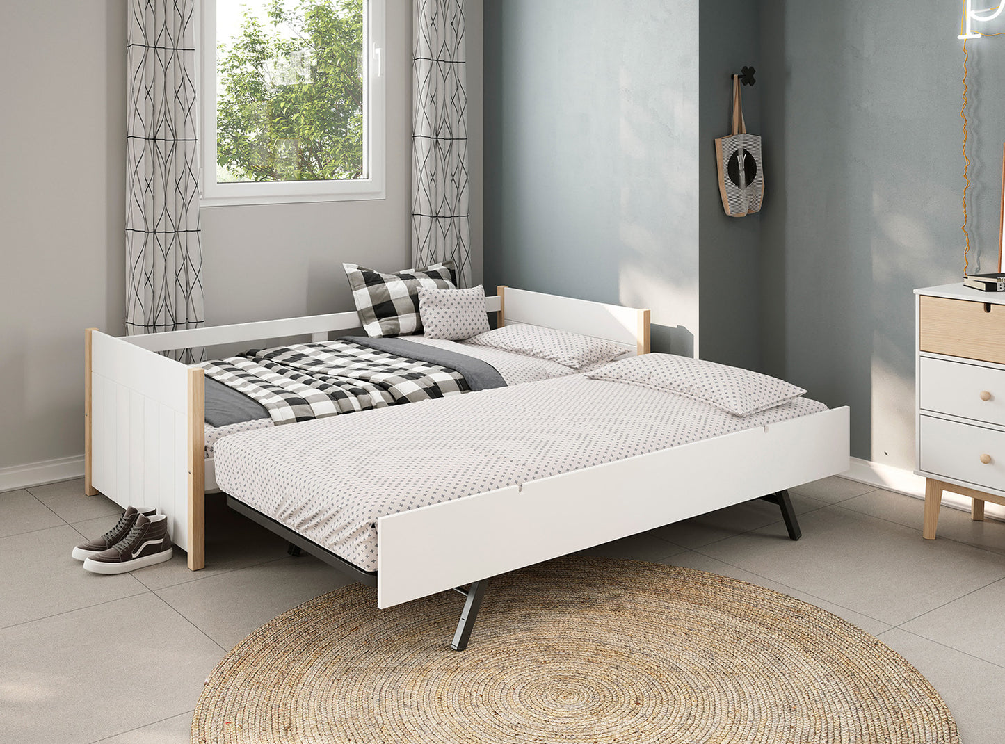 Cama nido 90x190 blanca con somier de arrastre