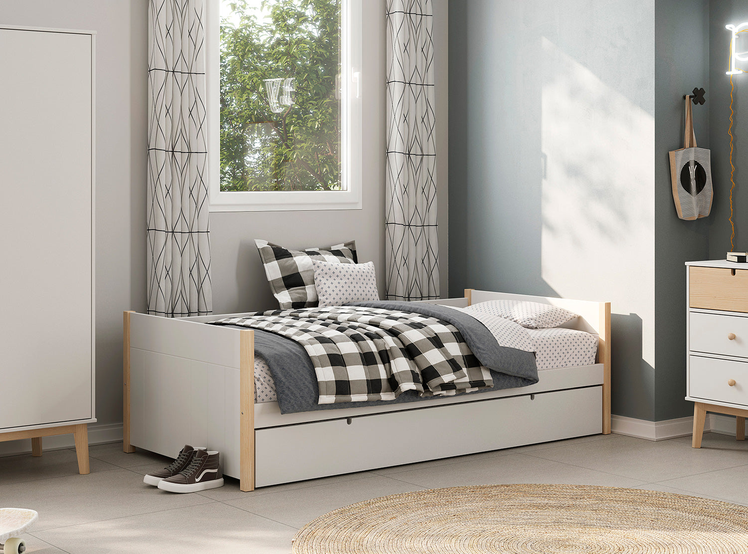 Cama nido infantil blanca con cama inferior extraíble