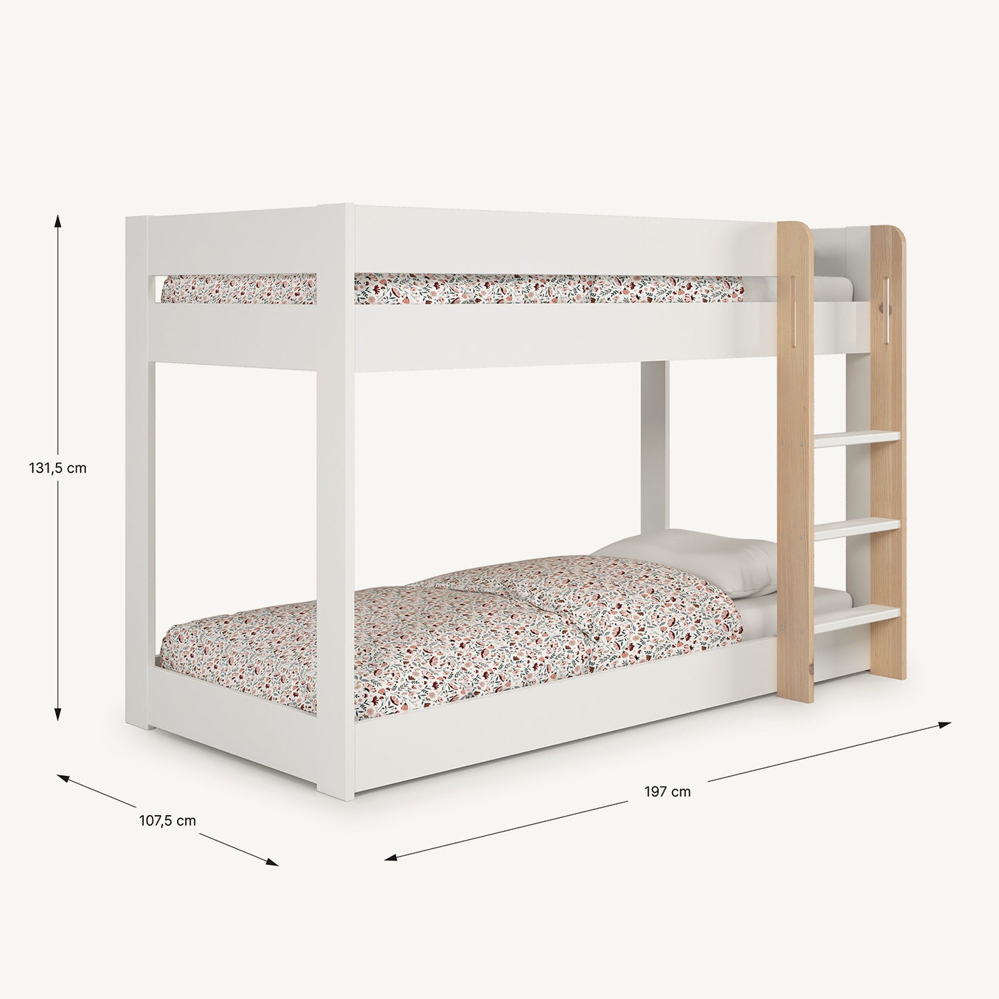 Litera de madera blanca estilo Montessori para dormitorio infantil