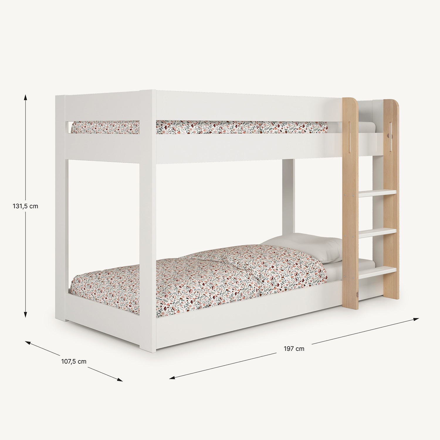 Litera de madera blanca estilo Montessori para dormitorio infantil