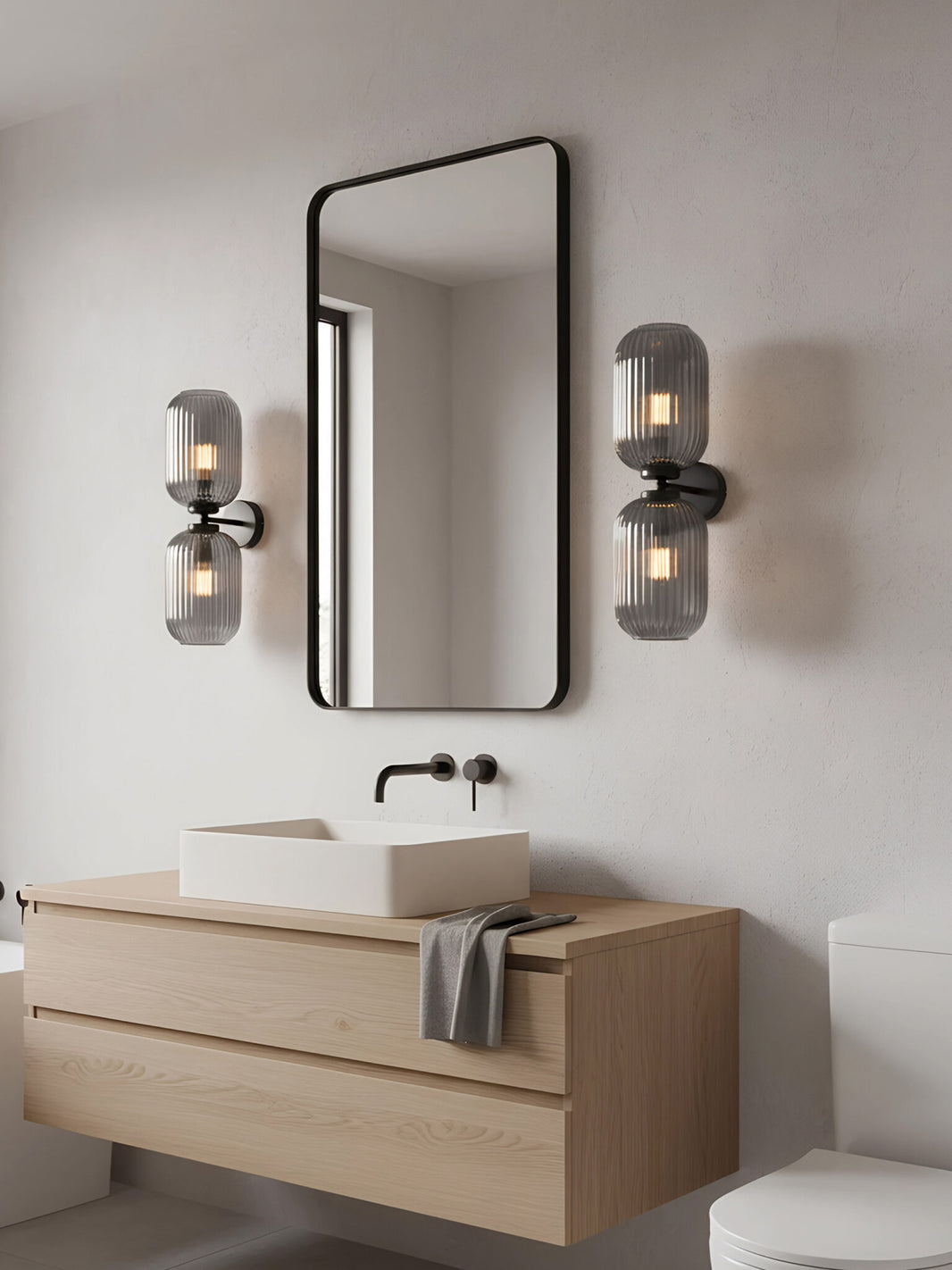 Aplique de pared, negro, acero y cristal
