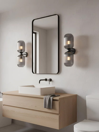 Aplique de pared, negro, acero y cristal