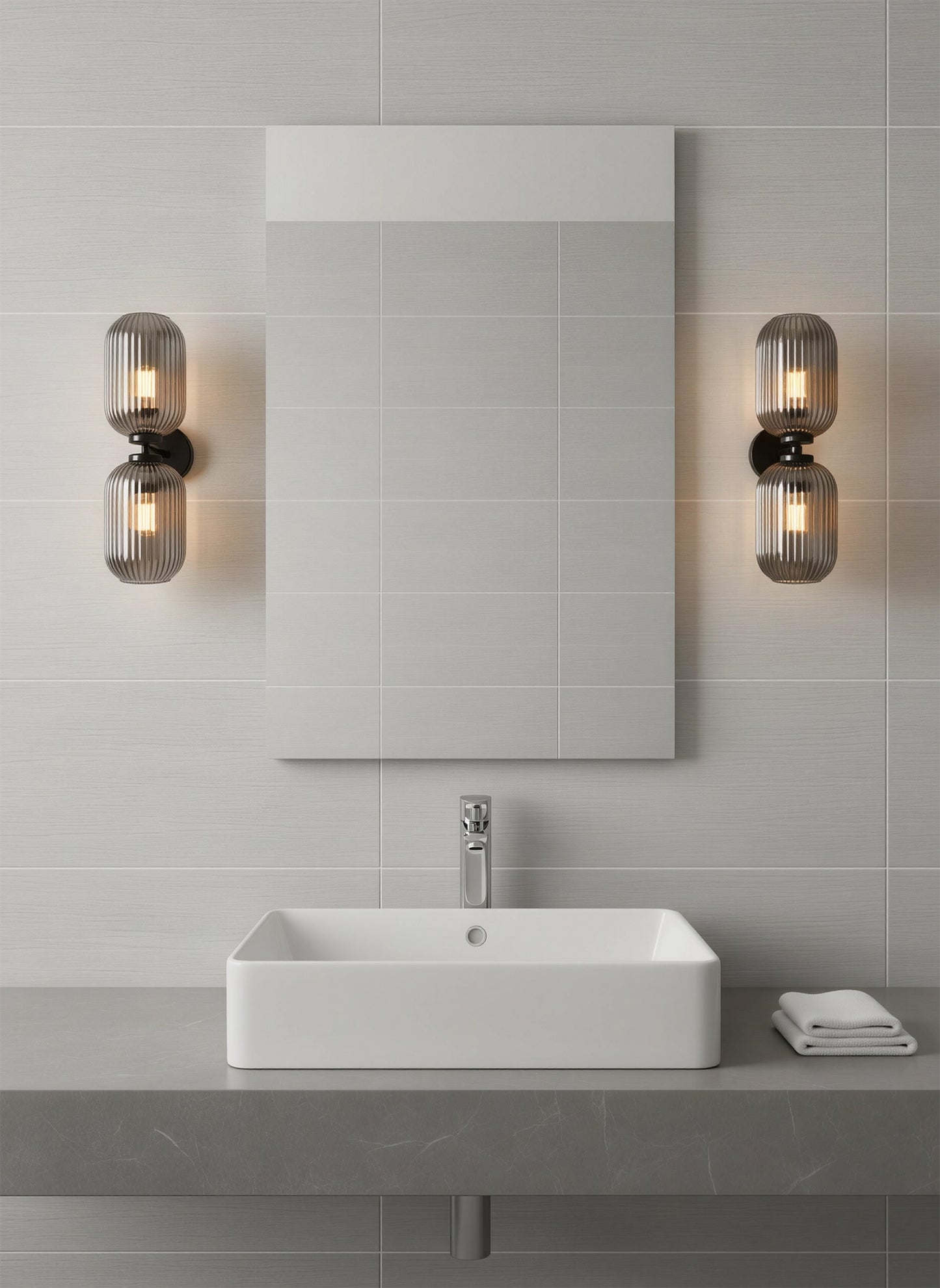 Aplique de pared, negro, acero y cristal