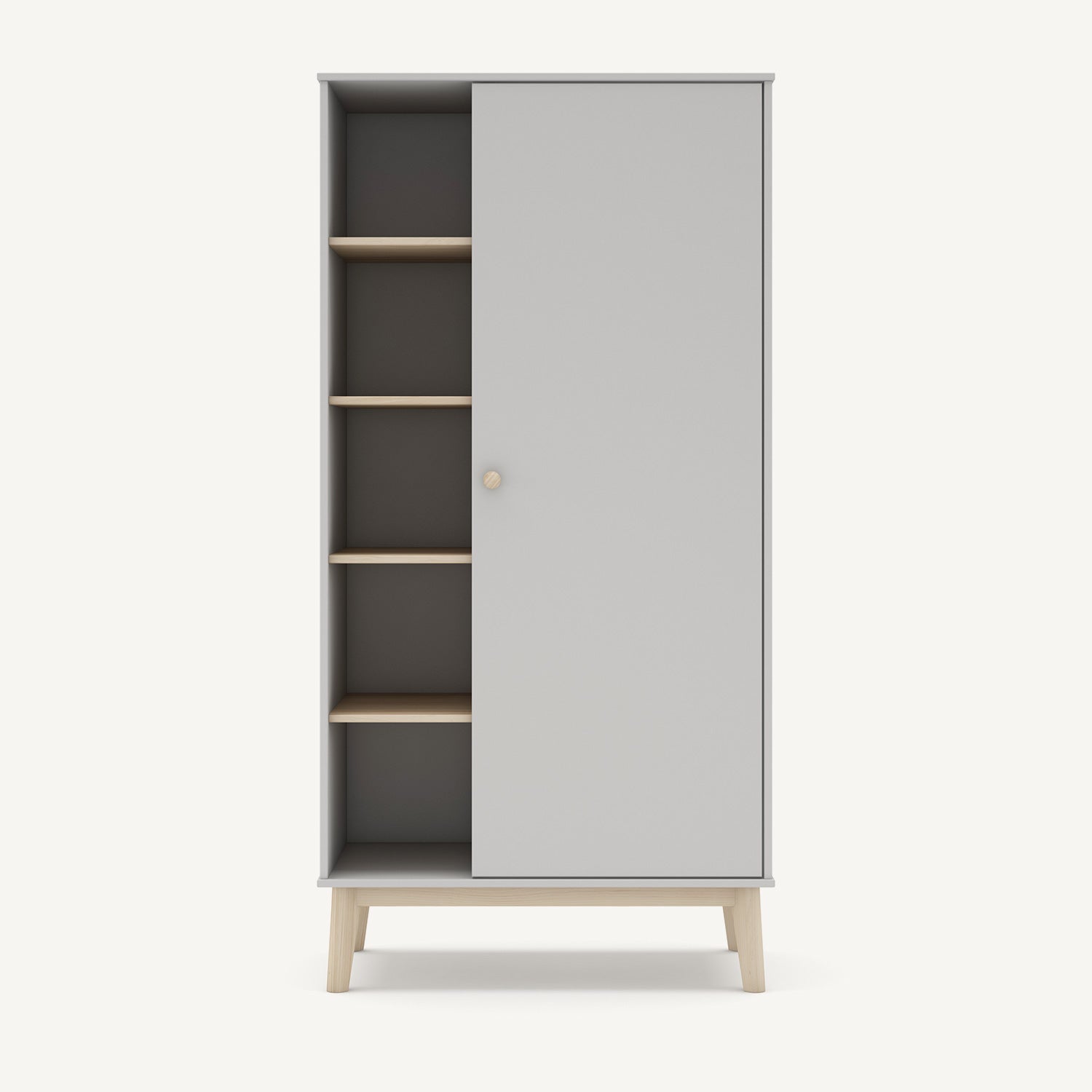 Armario infantil de diseño contemporáneo con estantes y espacio para colgar ropa en blanco