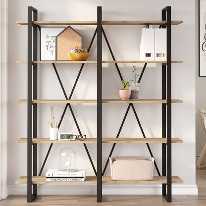 Estantería de madera melamina y metal negro con cinco baldas