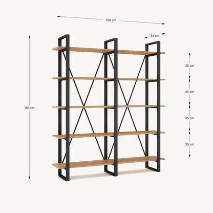 Estantería de madera melamina y metal negro con cinco baldas