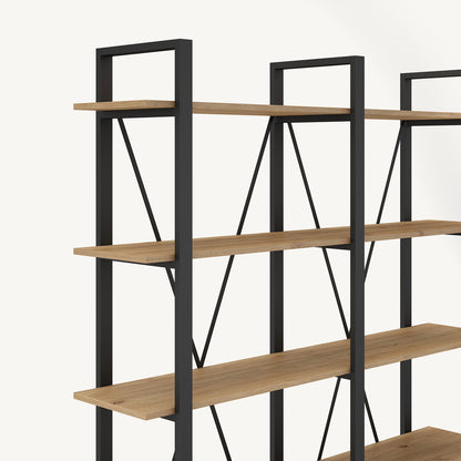 Estantería de madera melamina y metal negro con cinco baldas