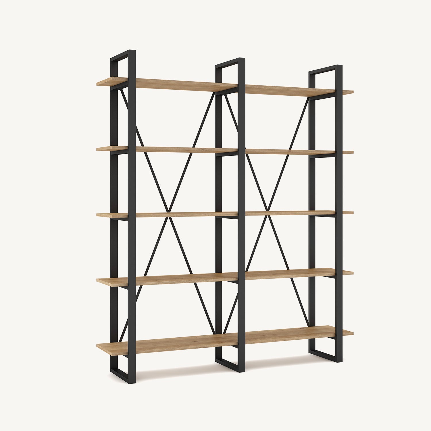 Estantería de madera melamina y metal negro con cinco baldas