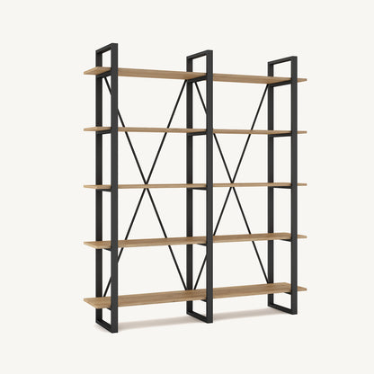 Estantería de madera melamina y metal negro con cinco baldas