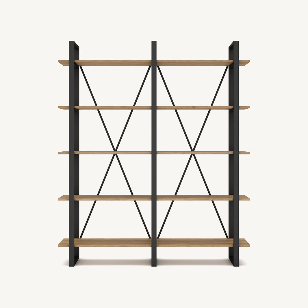 Estantería de madera melamina y metal negro con cinco baldas