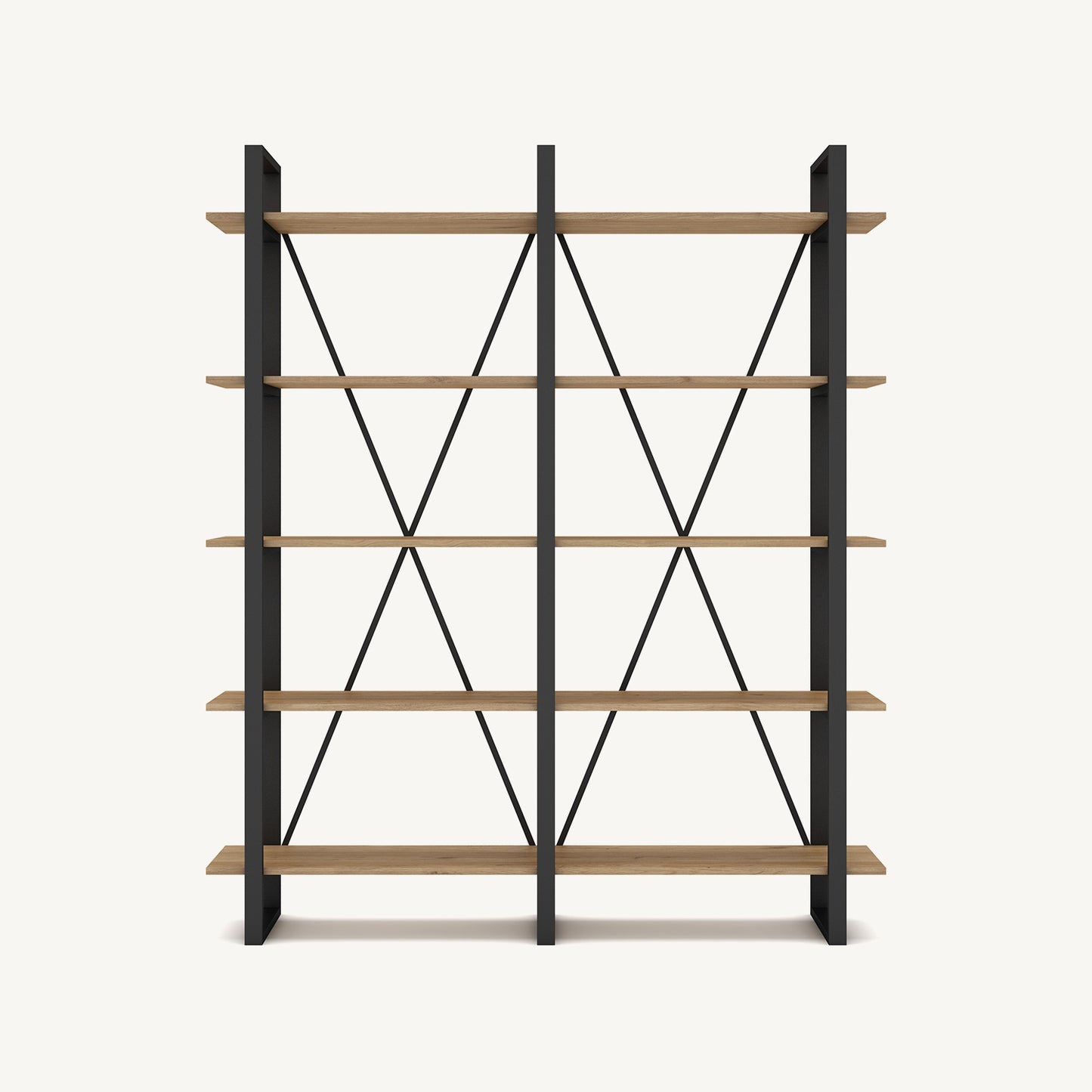 Estantería de madera melamina y metal negro con cinco baldas