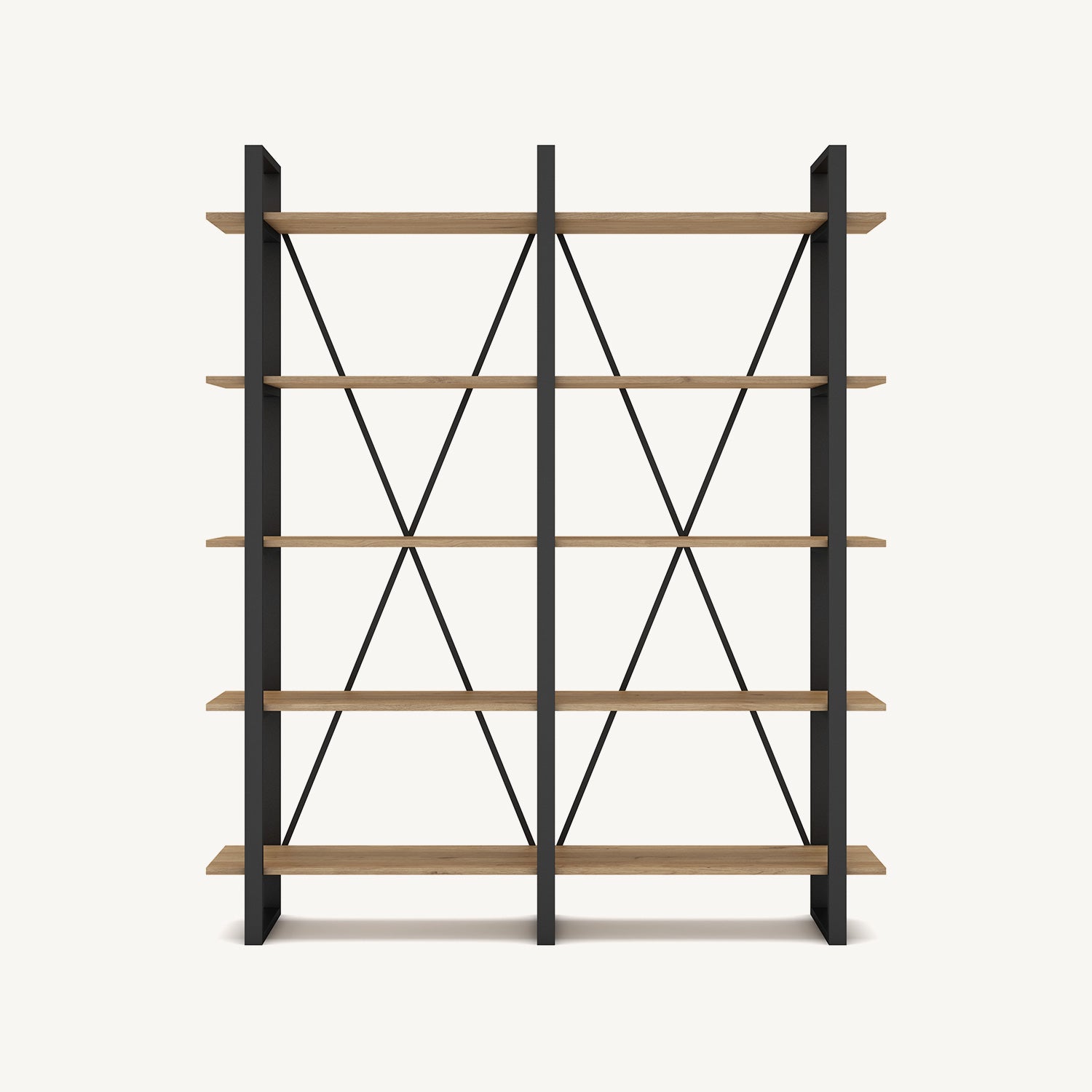 Estantería de madera melamina y metal negro con cinco baldas