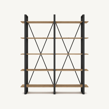 Estantería de madera melamina y metal negro con cinco baldas
