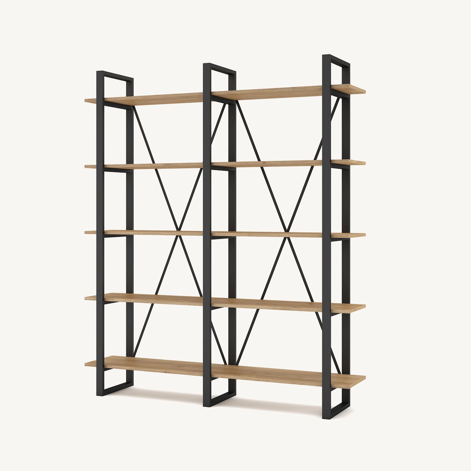 Estantería de madera melamina y metal negro con cinco baldas