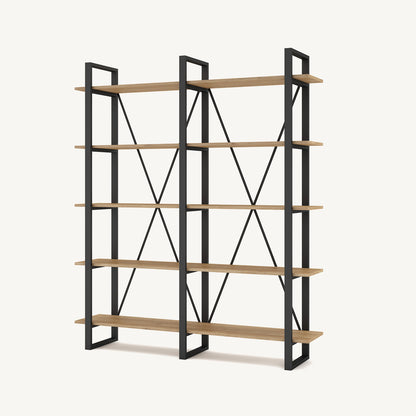 Estantería de madera melamina y metal negro con cinco baldas