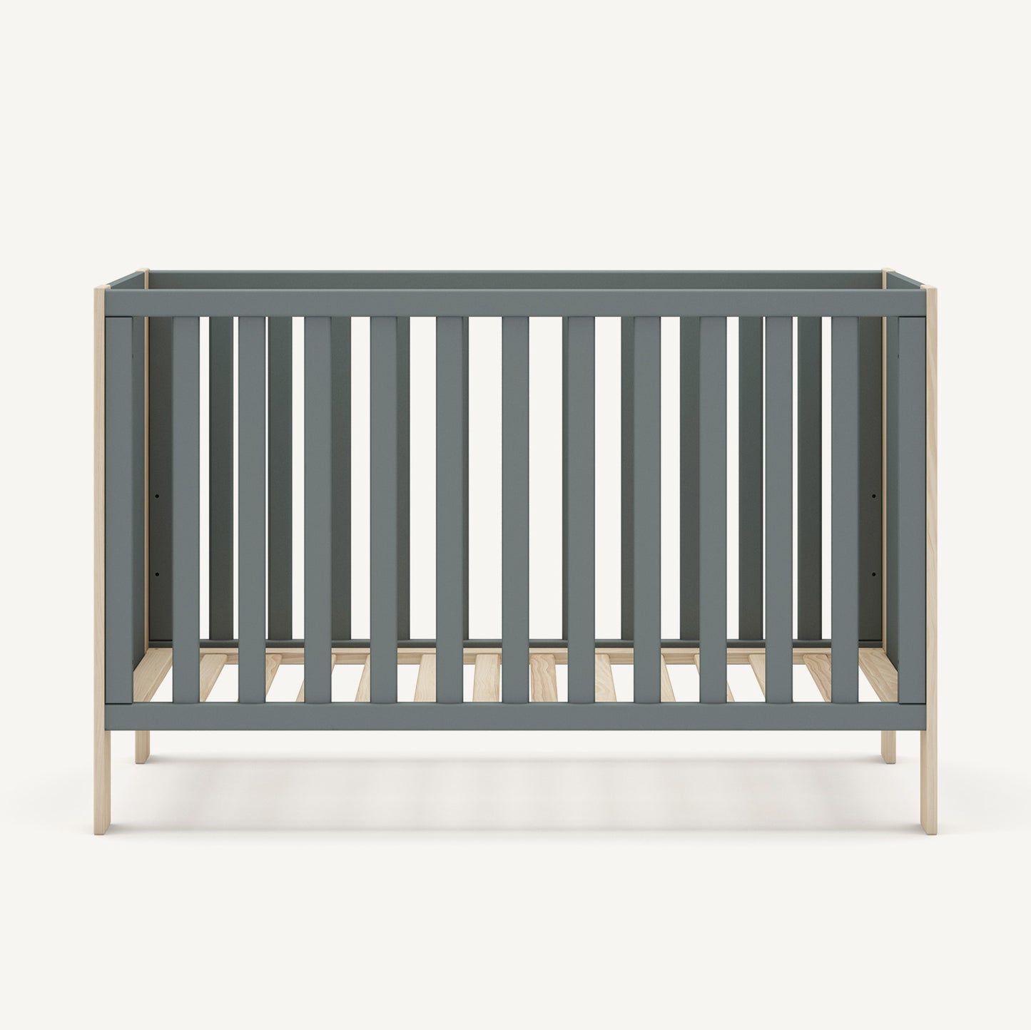 Cuna infantil de madera en verde y pino para colchón de 60x120 cm