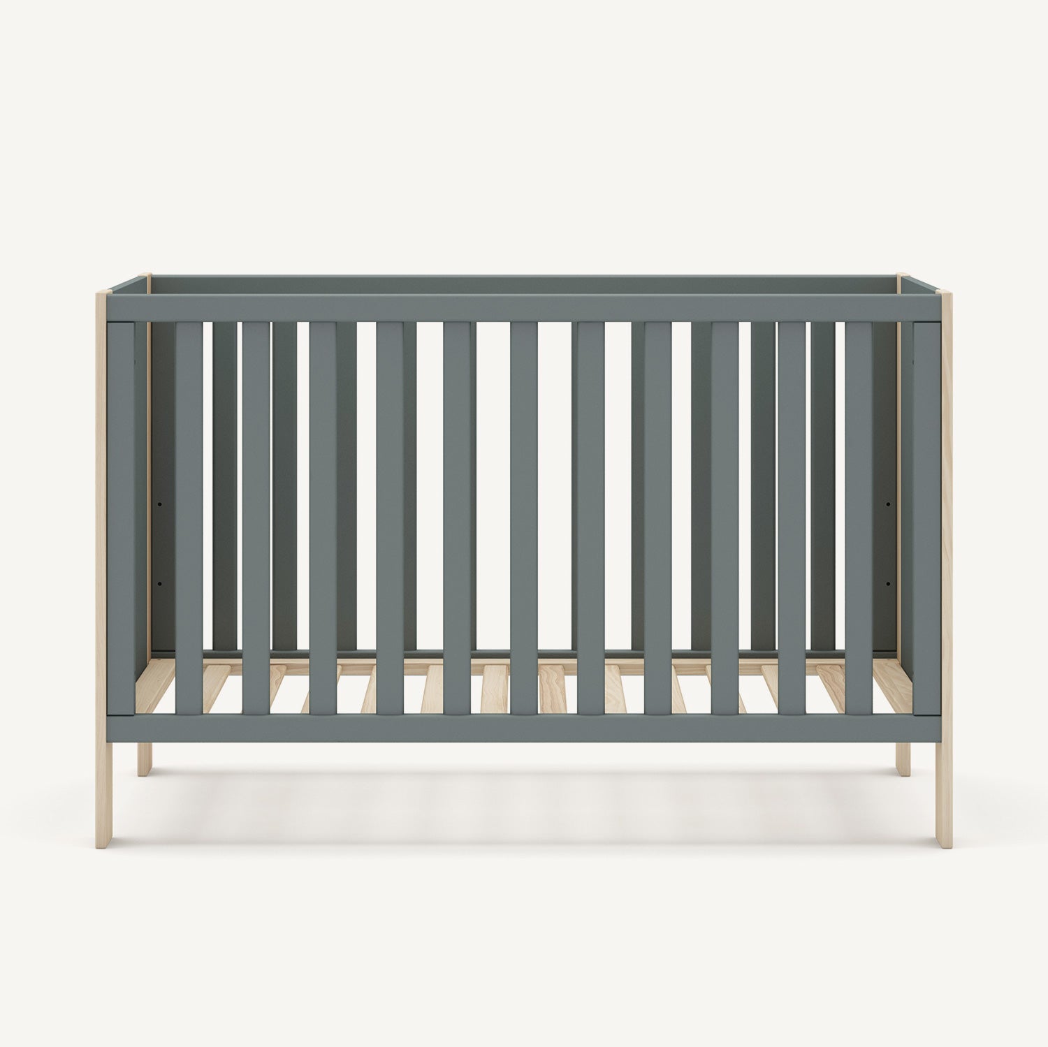Cuna infantil de madera en verde y pino para colchón de 60x120 cm