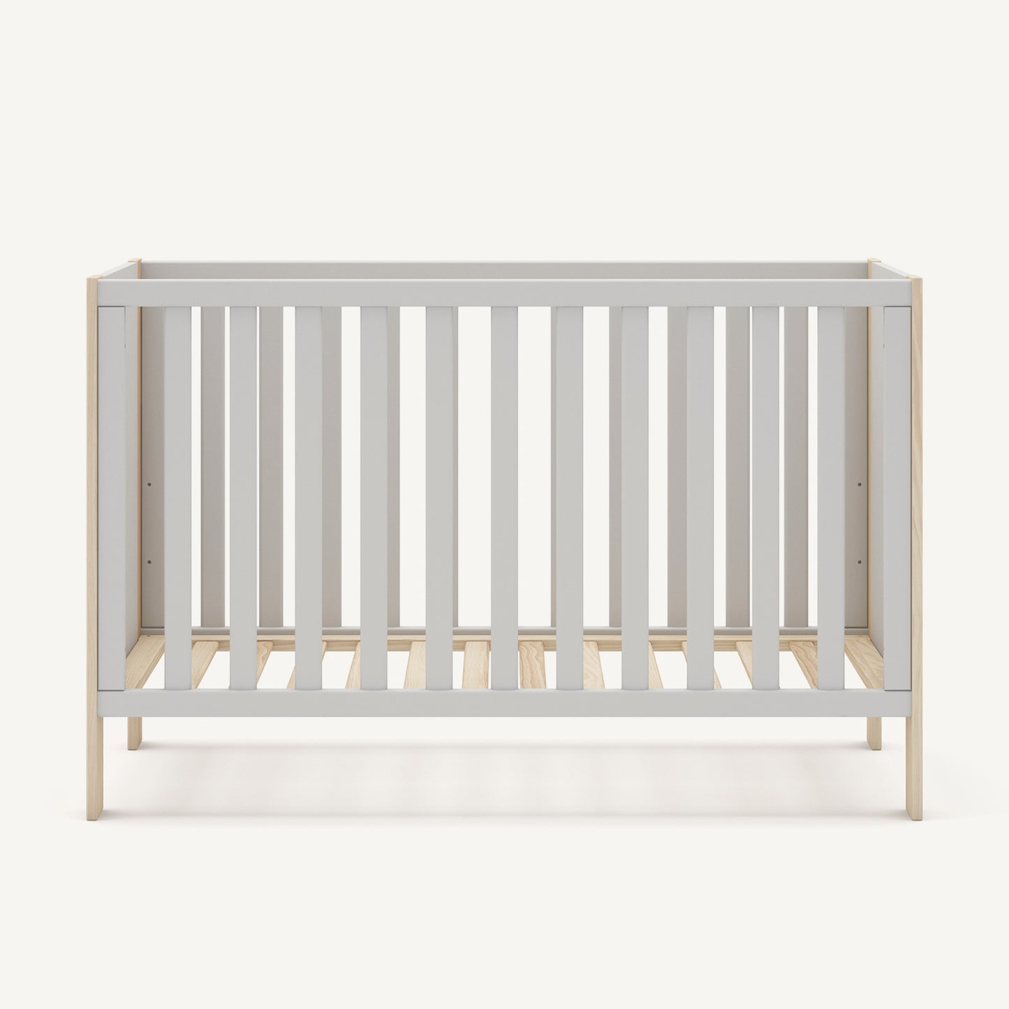 Cuna infantil de madera en blanco y pino para colchón de 60x120 cm
