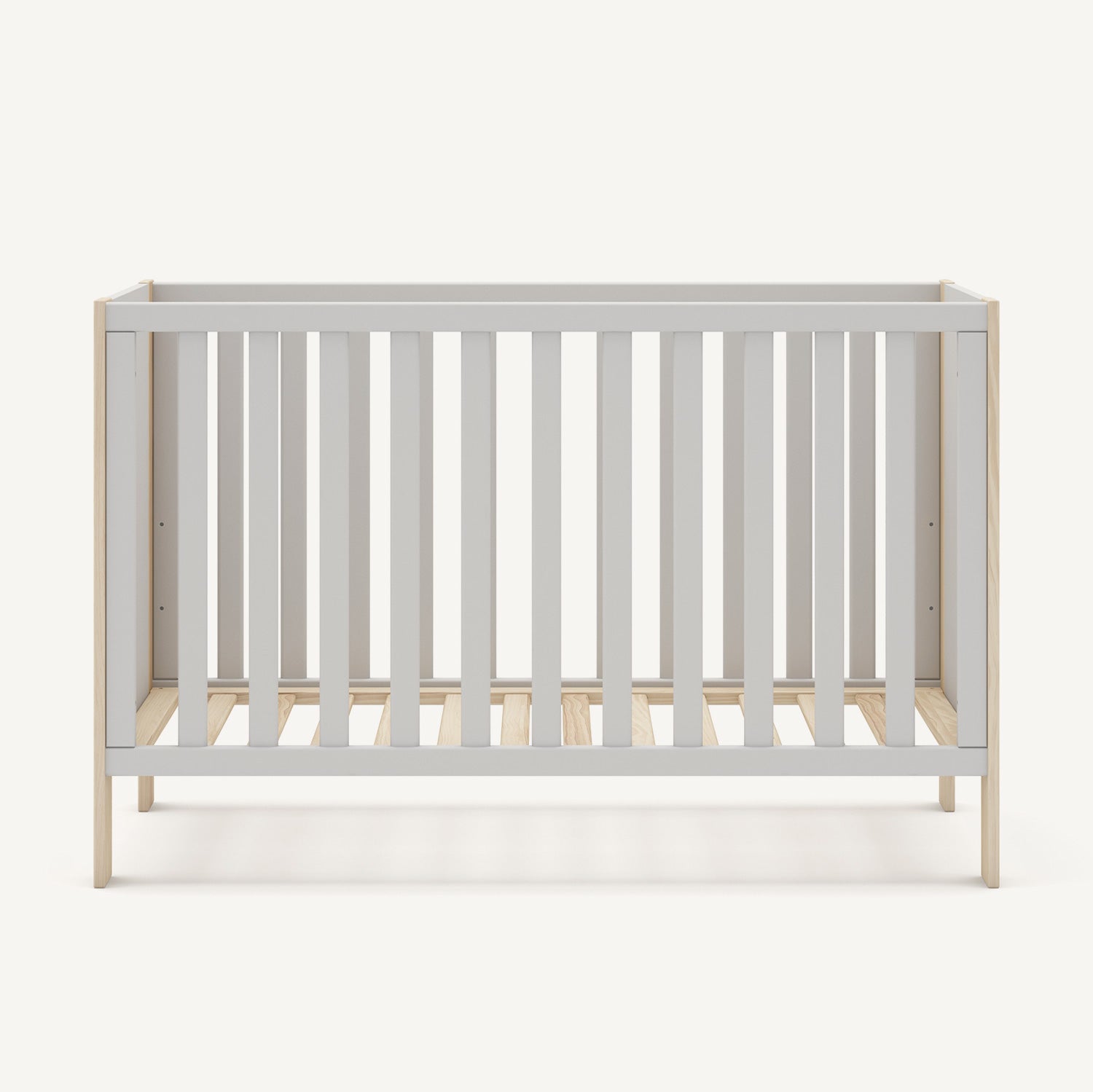 Cuna infantil de madera en blanco y pino para colchón de 60x120 cm
