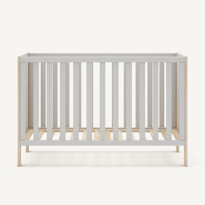 Cuna infantil de madera en blanco y pino para colchón de 60x120 cm