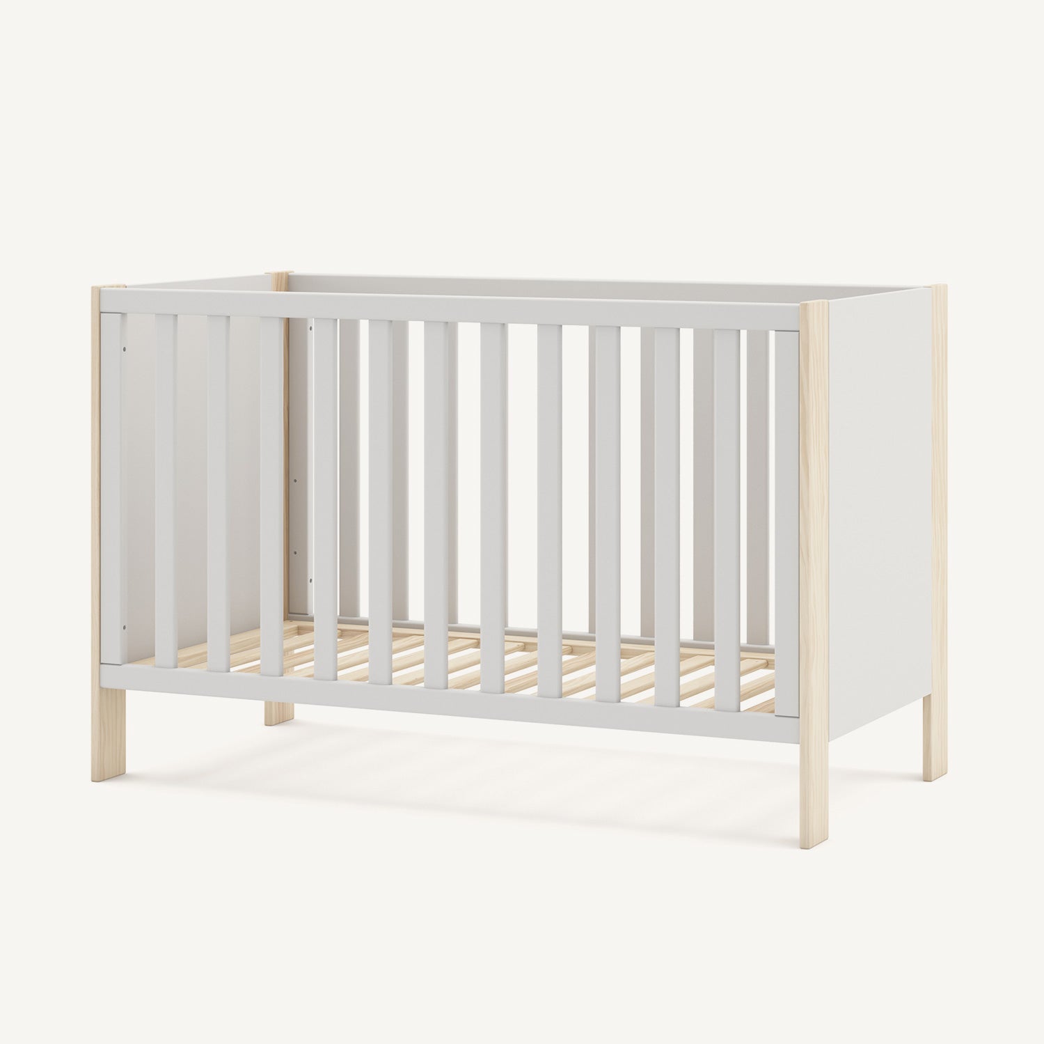 Cuna infantil blanca con estructura de madera de pino natural