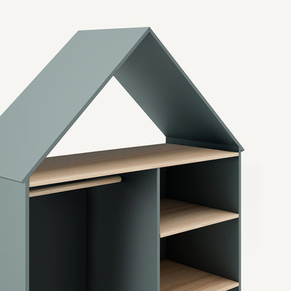 Vestidor para niños en madera y verde con diseño funcional y decorativo