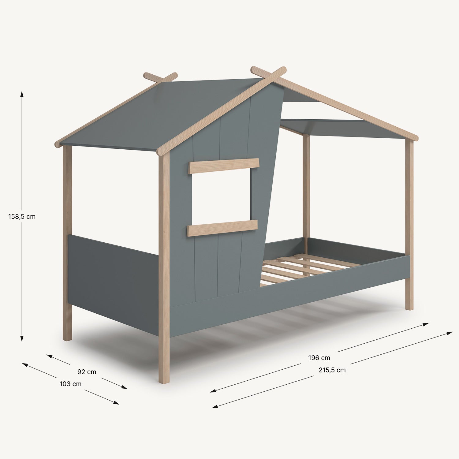 Cama infantil de madera tipo cabaña con inspiración en casas en los árboles