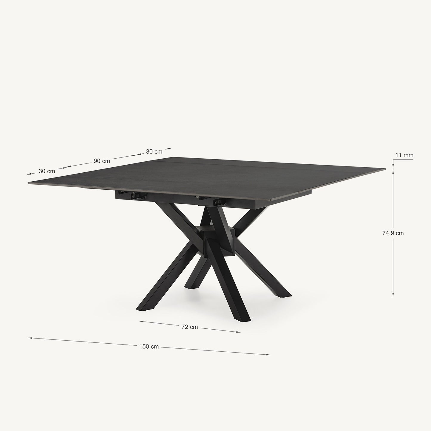 Mesa de comedor Arlene Cuadrada Extensible de piedra y metal