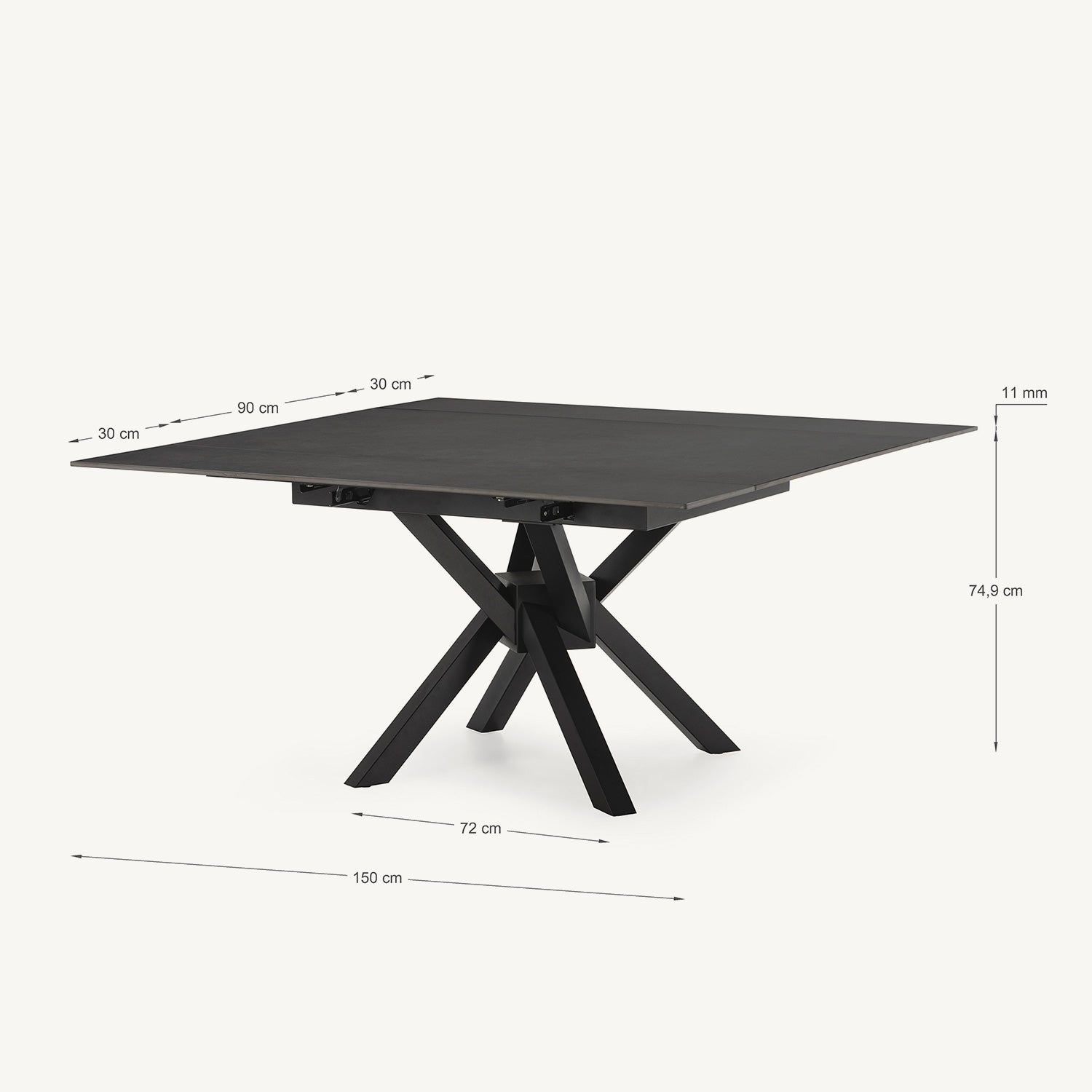 Mesa de comedor Arlene Cuadrada Extensible de piedra y metal