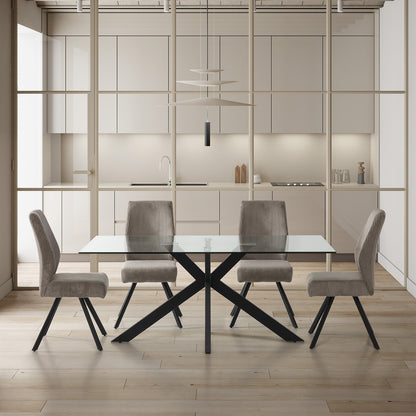 Mesa comedor Celia de metal negro y cristal templado