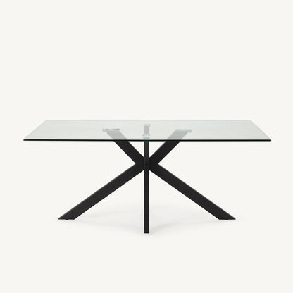 Mesa comedor Celia de metal negro y cristal templado