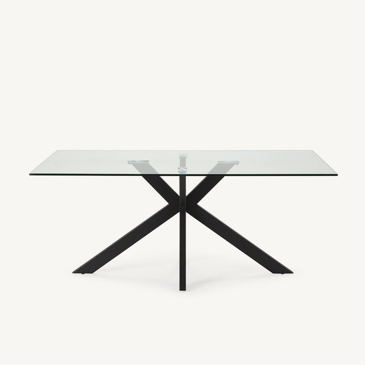 Mesa comedor Celia de metal negro y cristal templado