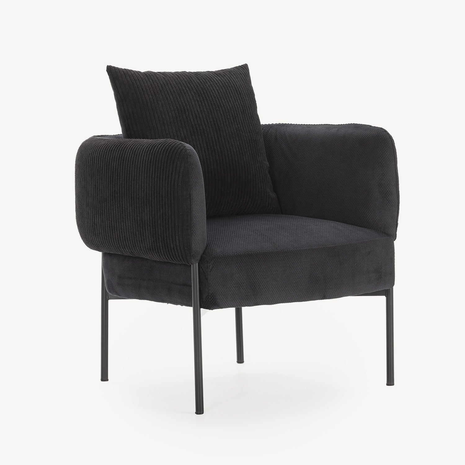 Sillón Aruni con tapizado texturizado en tejido acanalado oscuro