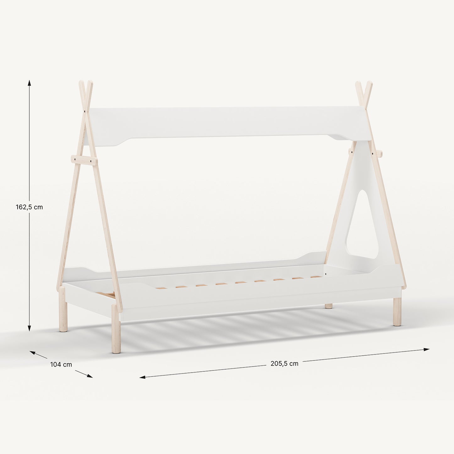 Cama tipi de madera blanca para colchón de 90x190 cm