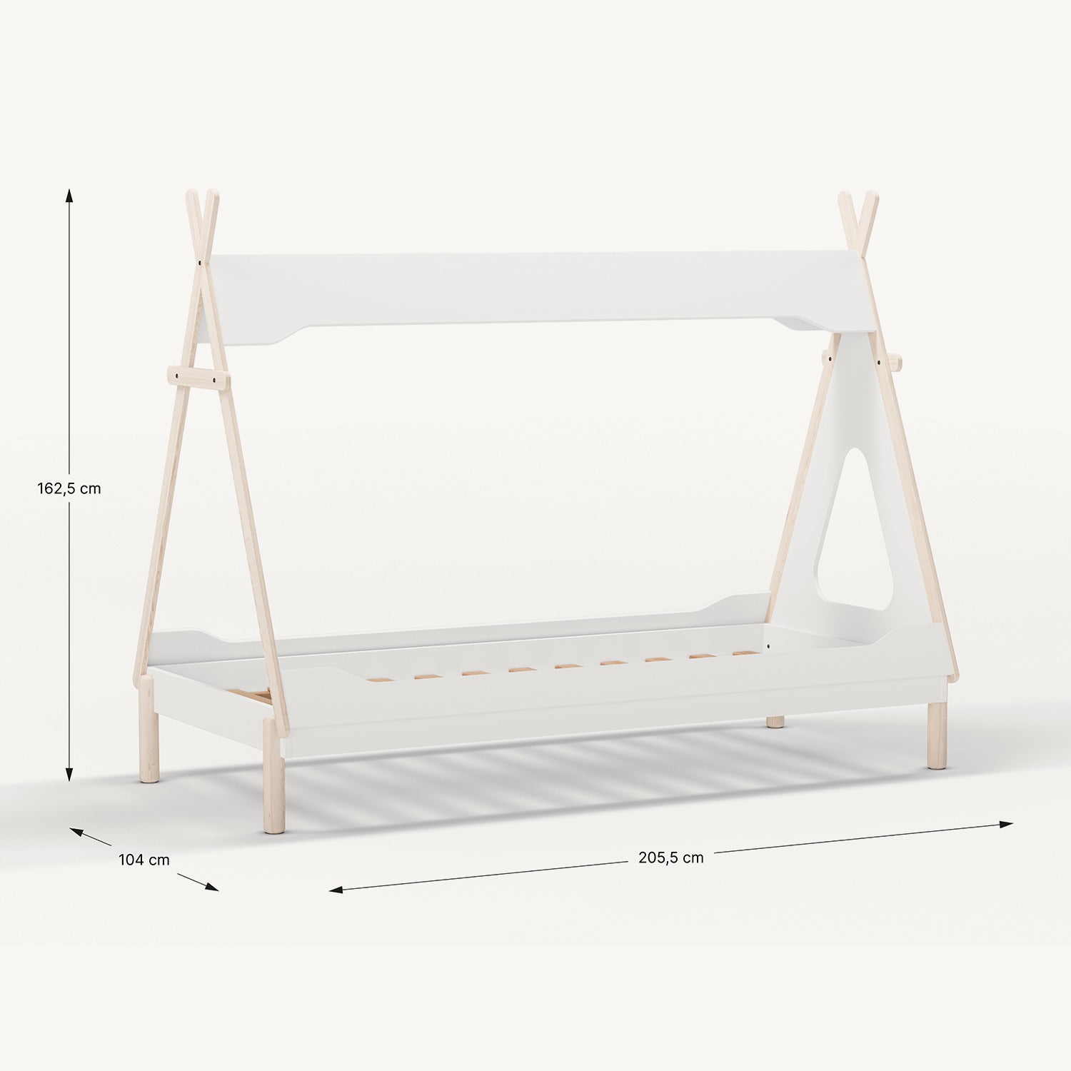 Cama tipi de madera blanca para colchón de 90x190 cm