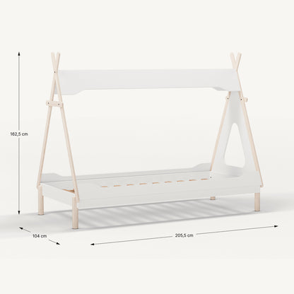 Cama tipi de madera blanca para colchón de 90x190 cm