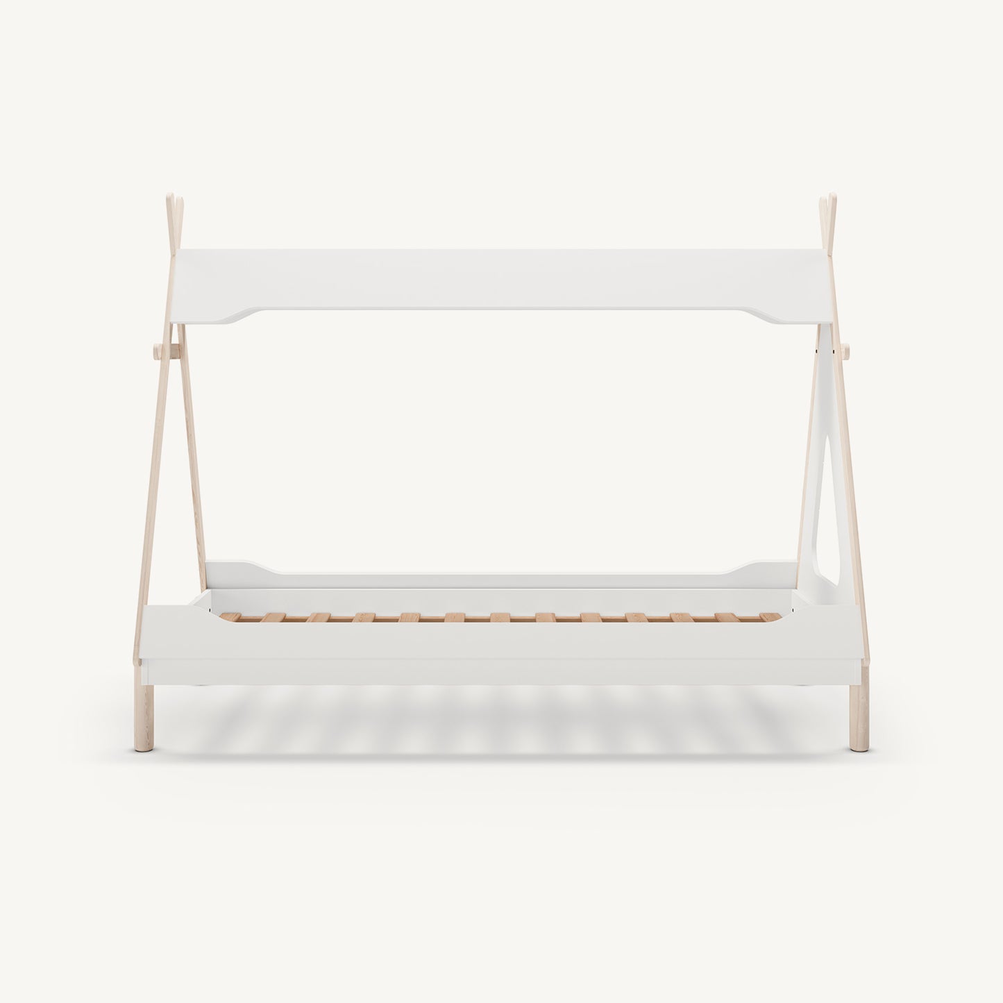 Cama tipo cabaña infantil en madera con diseño blanco