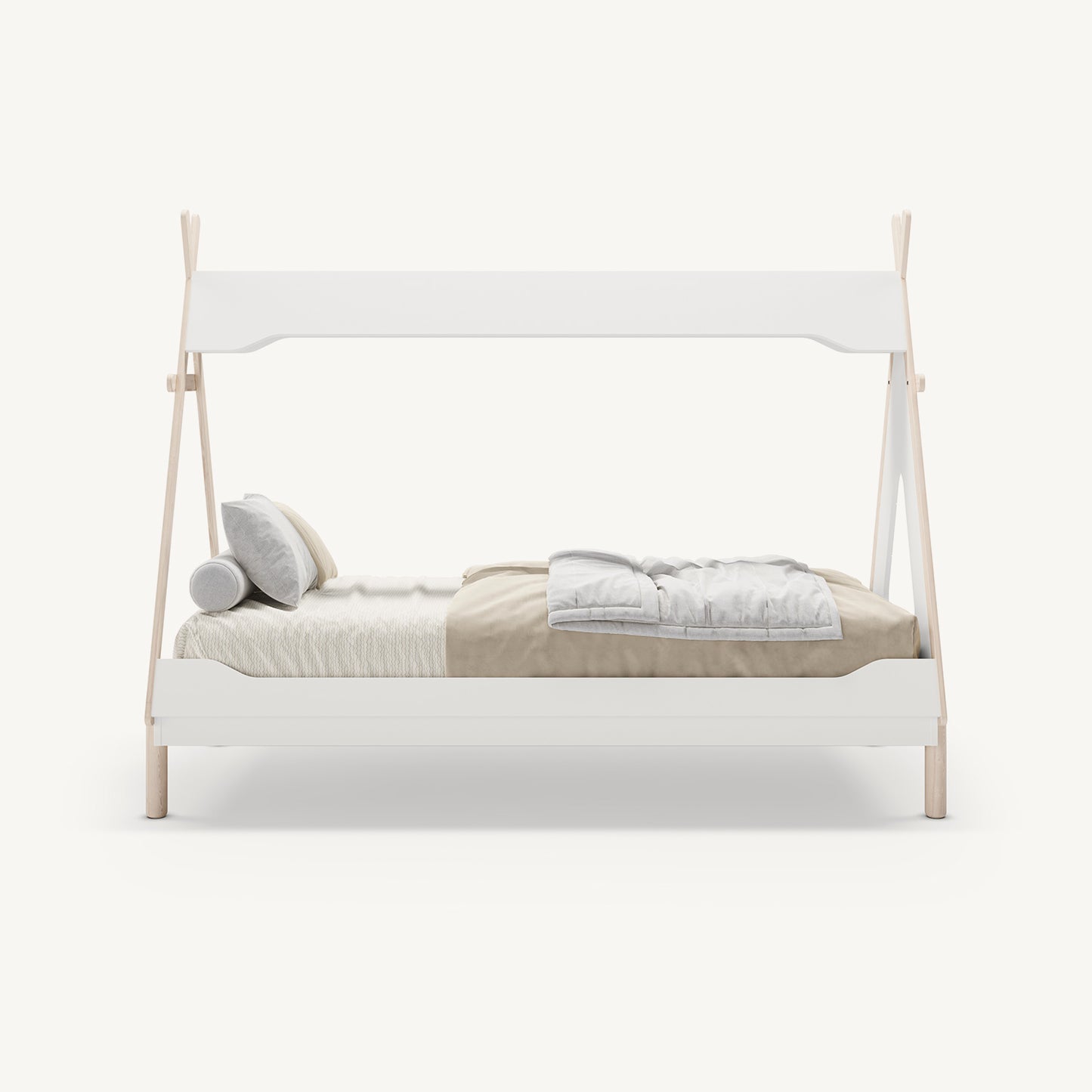 Cama tipi infantil con somier de láminas y ventana trasera