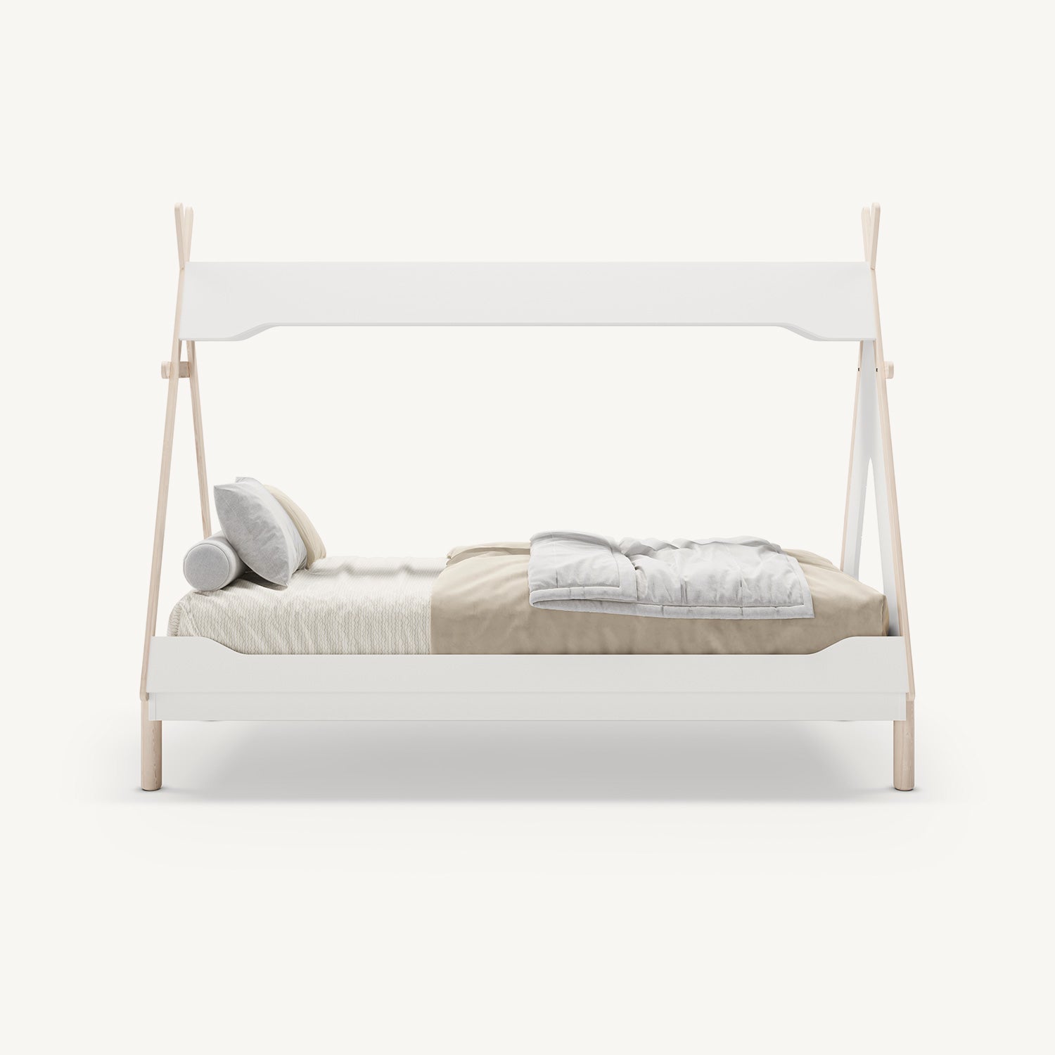 Cama tipi infantil con somier de láminas y ventana trasera