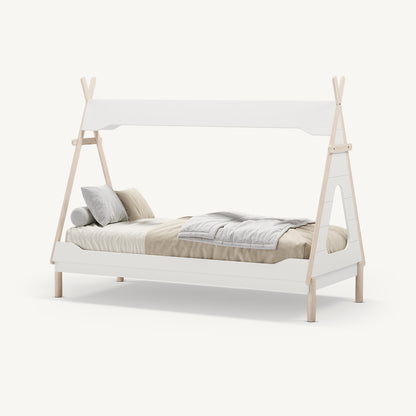 Cama tipi infantil blanca de madera con ventana lateral